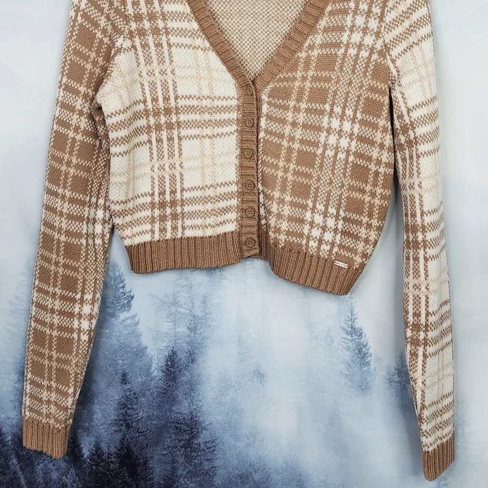 Hollister Cropped Plaid Cardigan Sweater Women's Medium - Picture 4 of 16